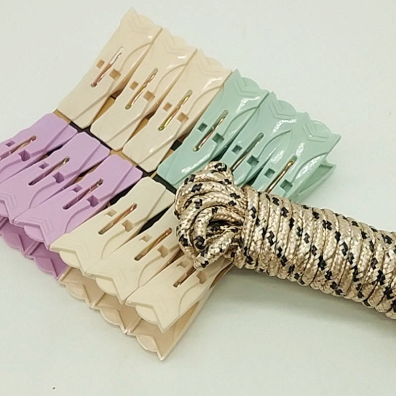 Sunshine Department Store Bag 5 M Rope 12Pc Color Clothes Pin Non-Slip Clothesline Plastic Clip
