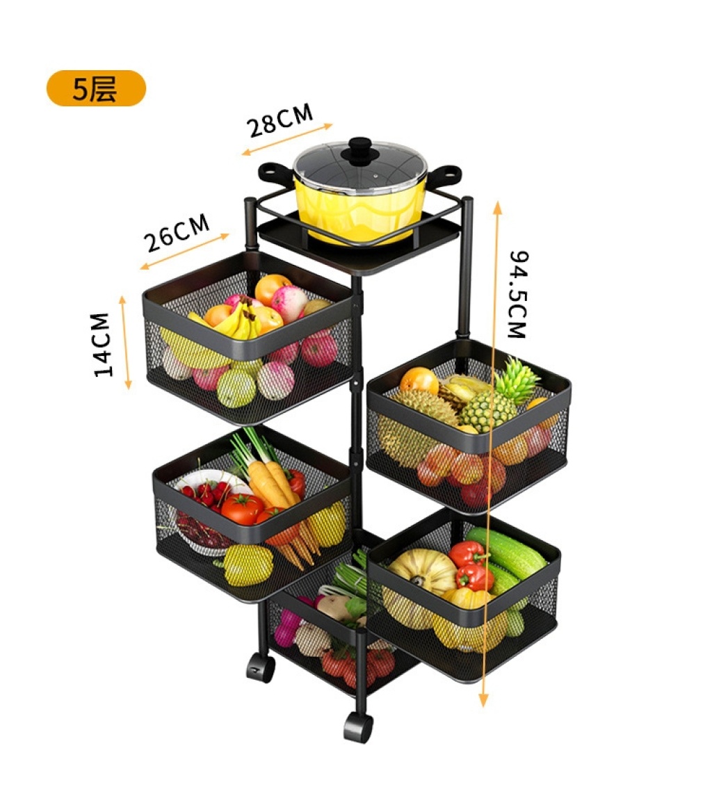 Multi-layer rotatable round square kitchen fruit vegetable drain basket mobile storage rack space saving shelf Multi-layer rotatable round square kitchen fruit vegetable drain basket mobile storage rack space saving shelf