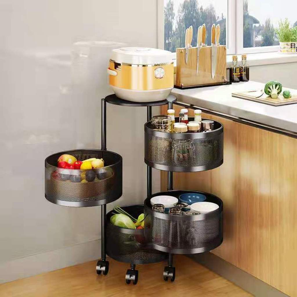 Multi-layer rotatable round square kitchen fruit vegetable drain basket mobile storage rack space saving shelf Multi-layer rotatable round square kitchen fruit vegetable drain basket mobile storage rack space saving shelf