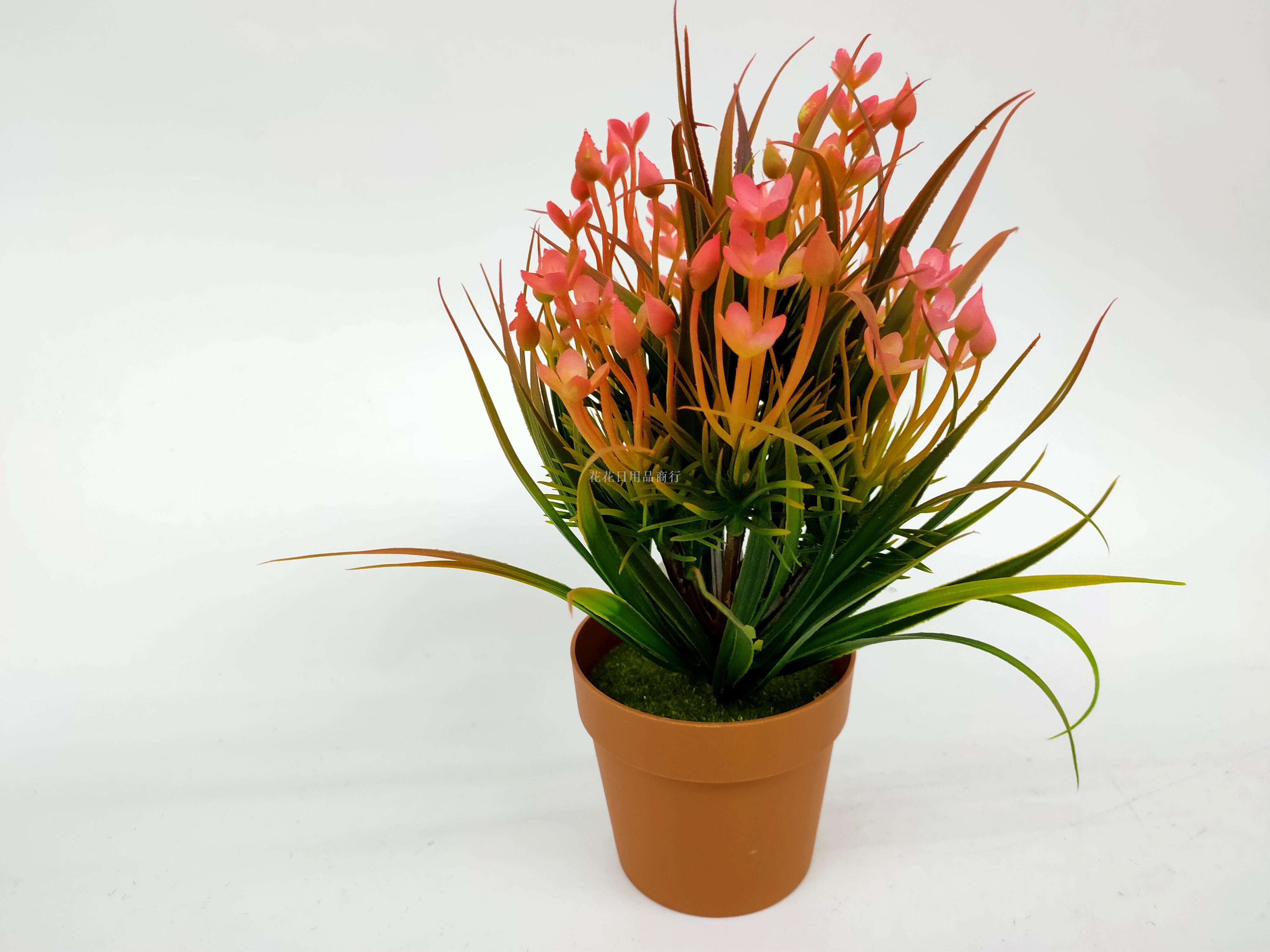 Artificial flower false flower coffee color plastic basin small flowers grass plants bonsai decorative living room