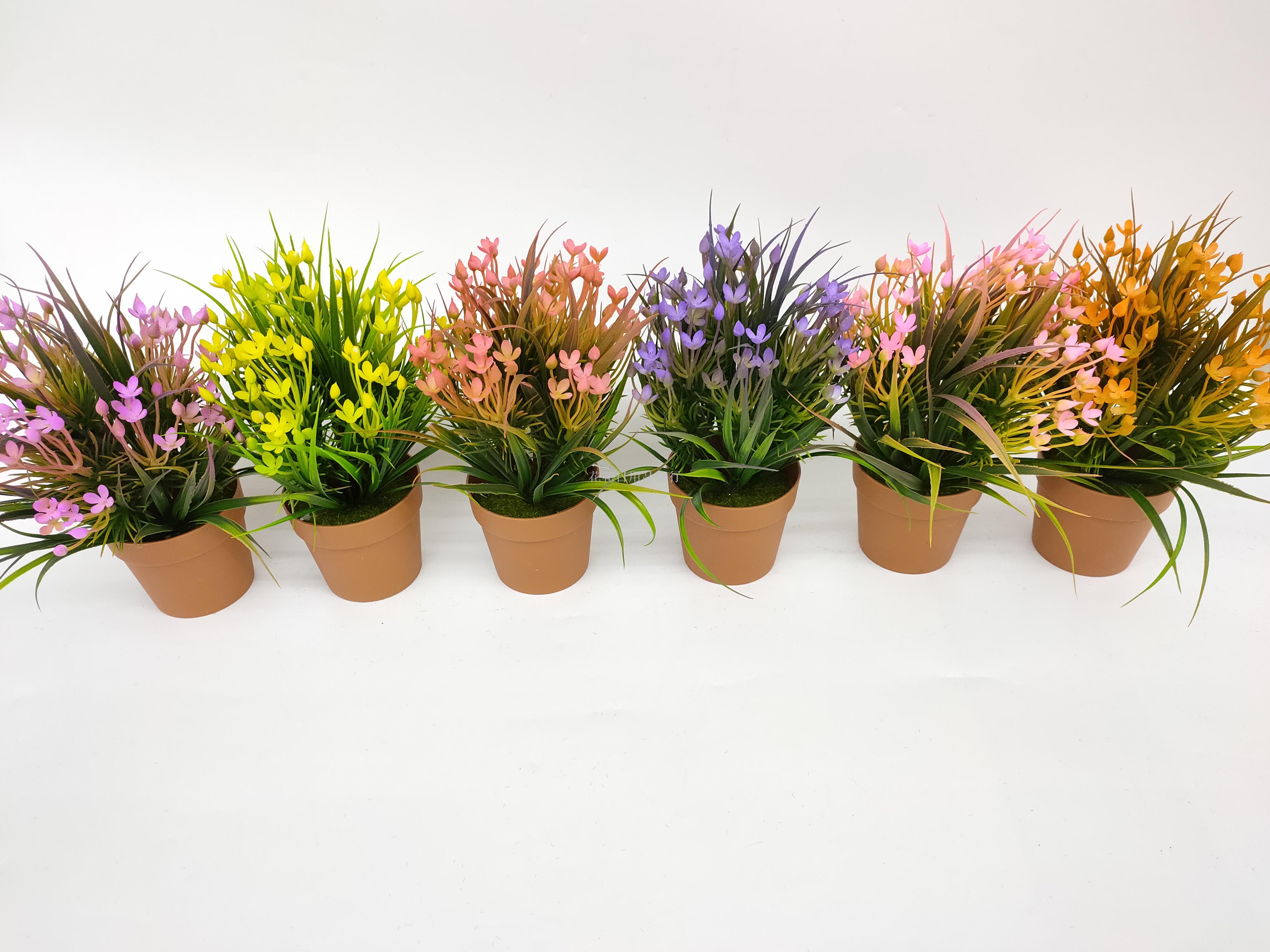 Artificial flower false flower coffee color plastic basin small flowers grass plants bonsai decorative living room