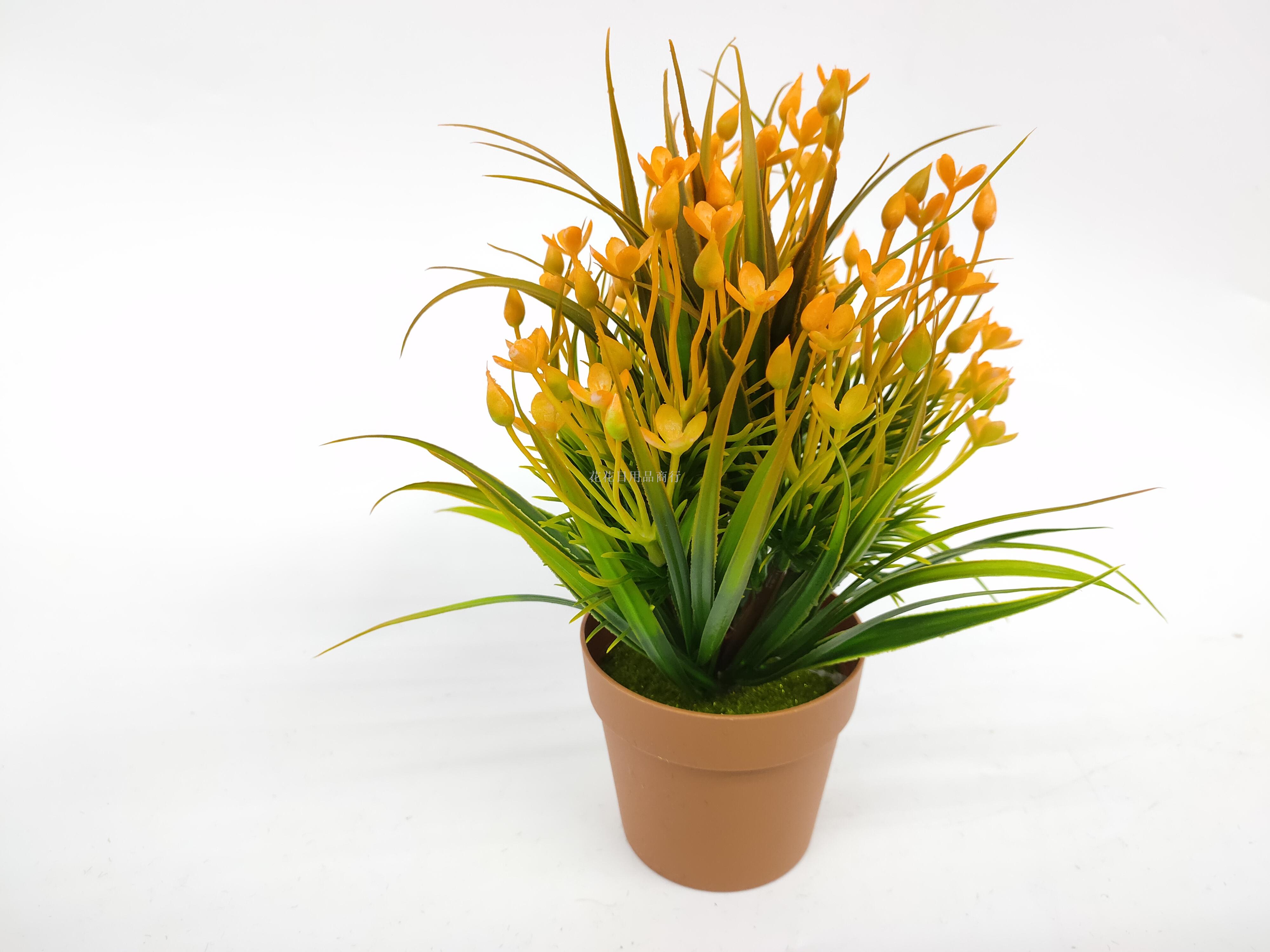 Artificial flower false flower coffee color plastic basin small flowers grass plants bonsai decorative living room