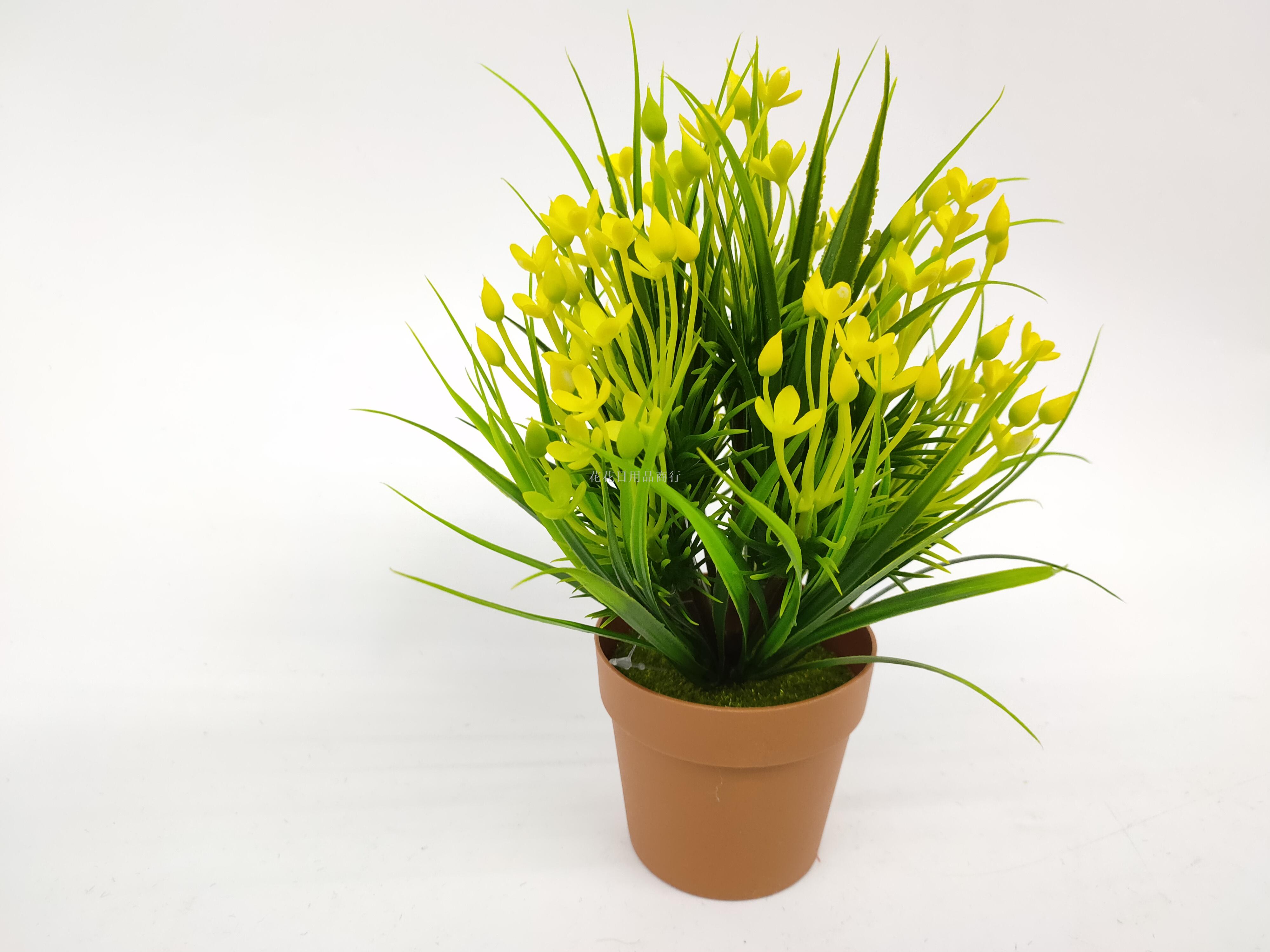 Artificial flower false flower coffee color plastic basin small flowers grass plants bonsai decorative living room