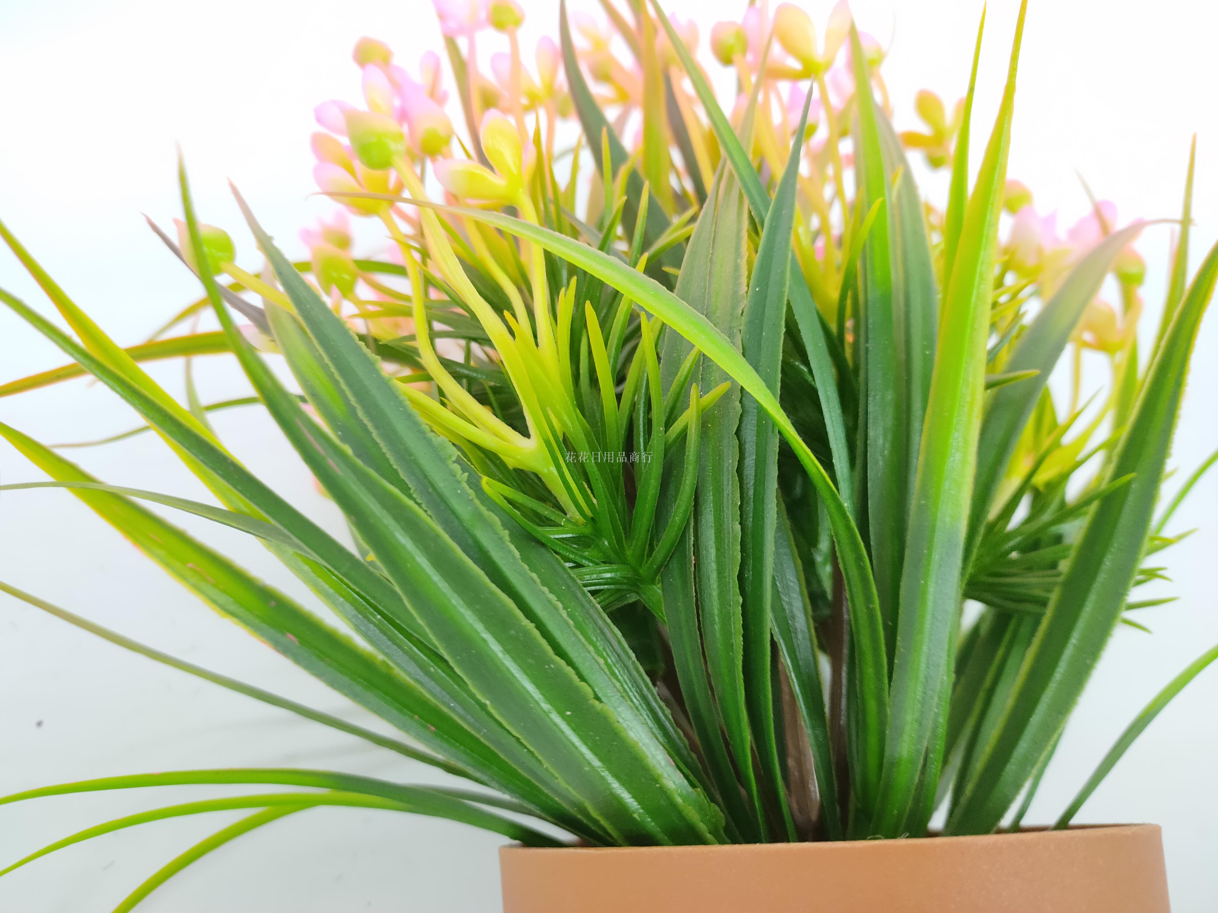 Artificial flower false flower coffee color plastic basin small flowers grass plants bonsai decorative living room