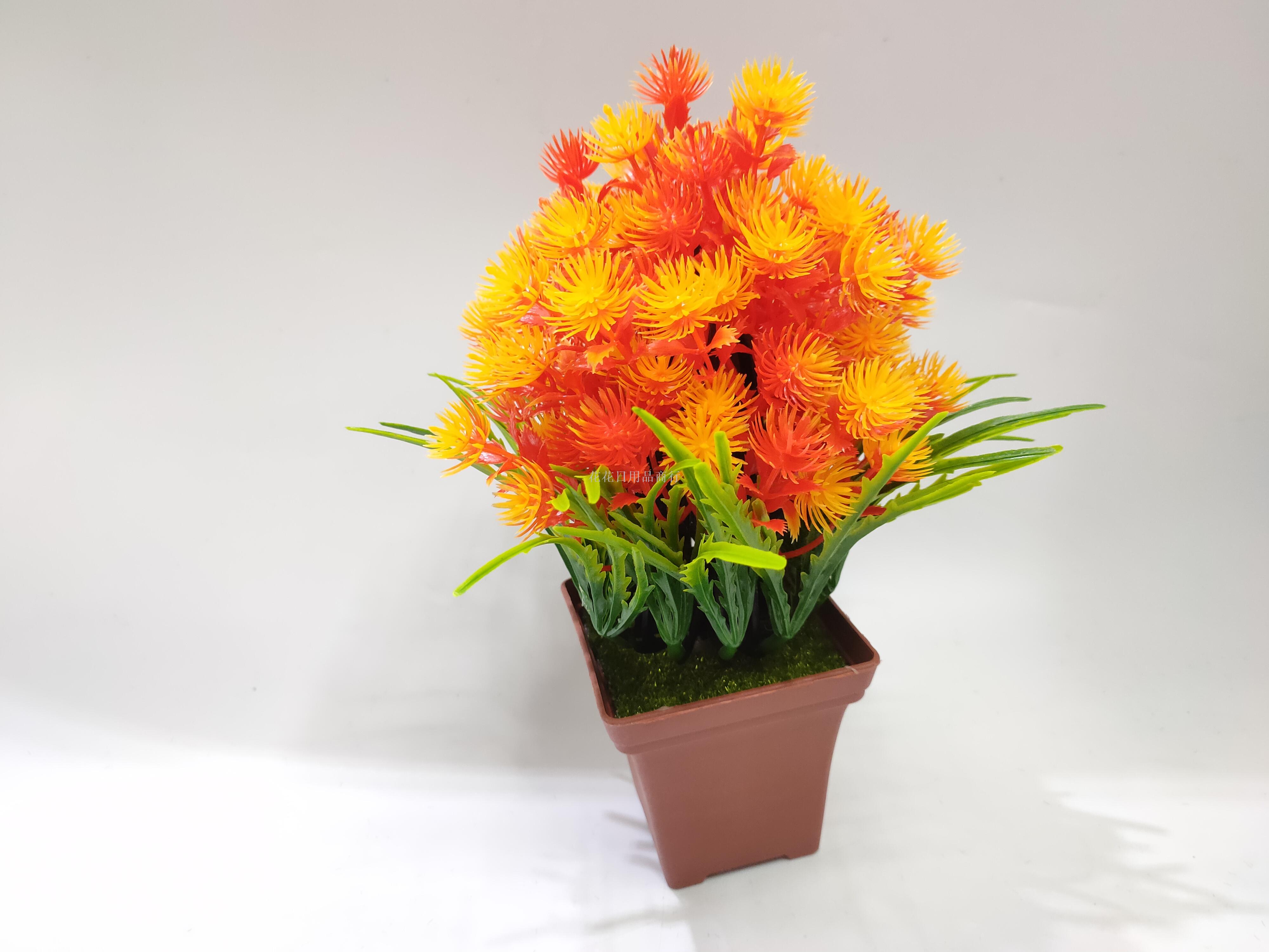Artificial flower false flower coffee color plastic basin color green plant decorates sitting room bedroom table