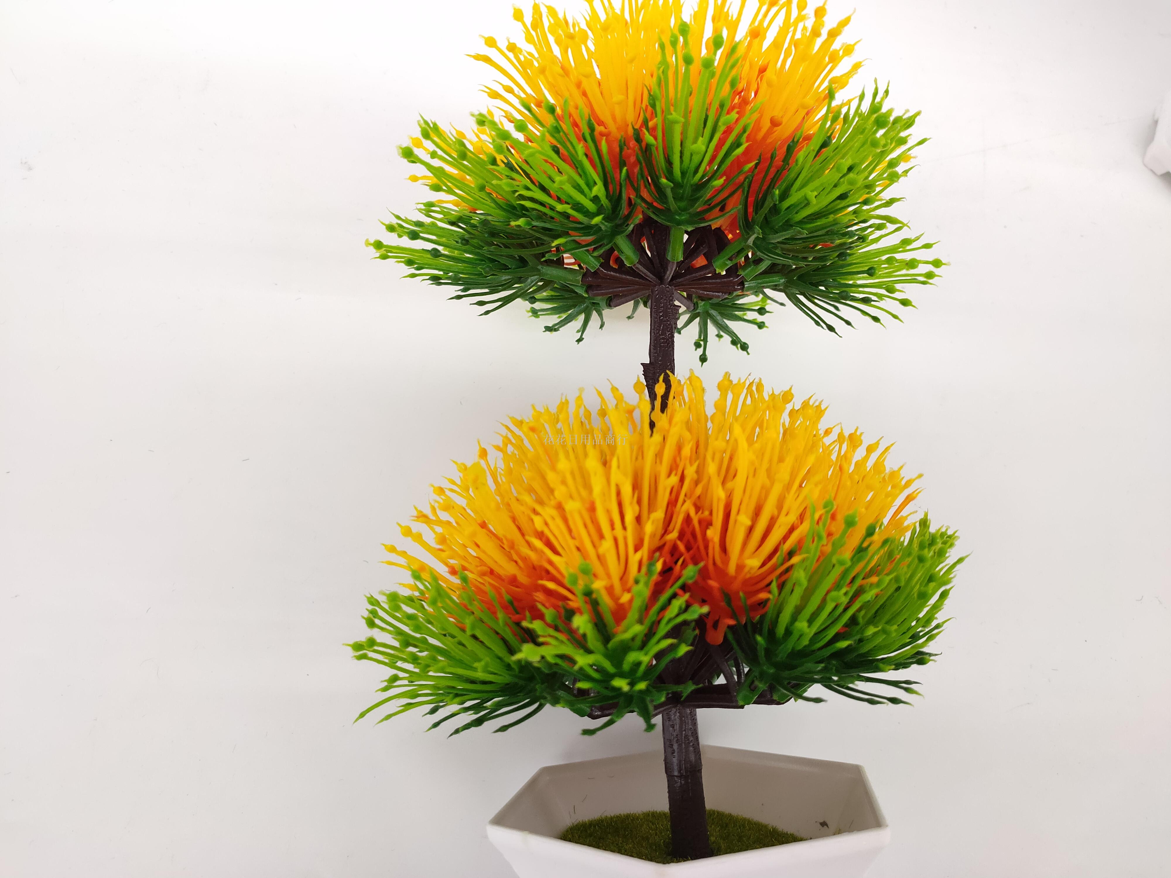 Artificial flower false flower white plastic basin double deck green plant decorates sitting room bedroom table