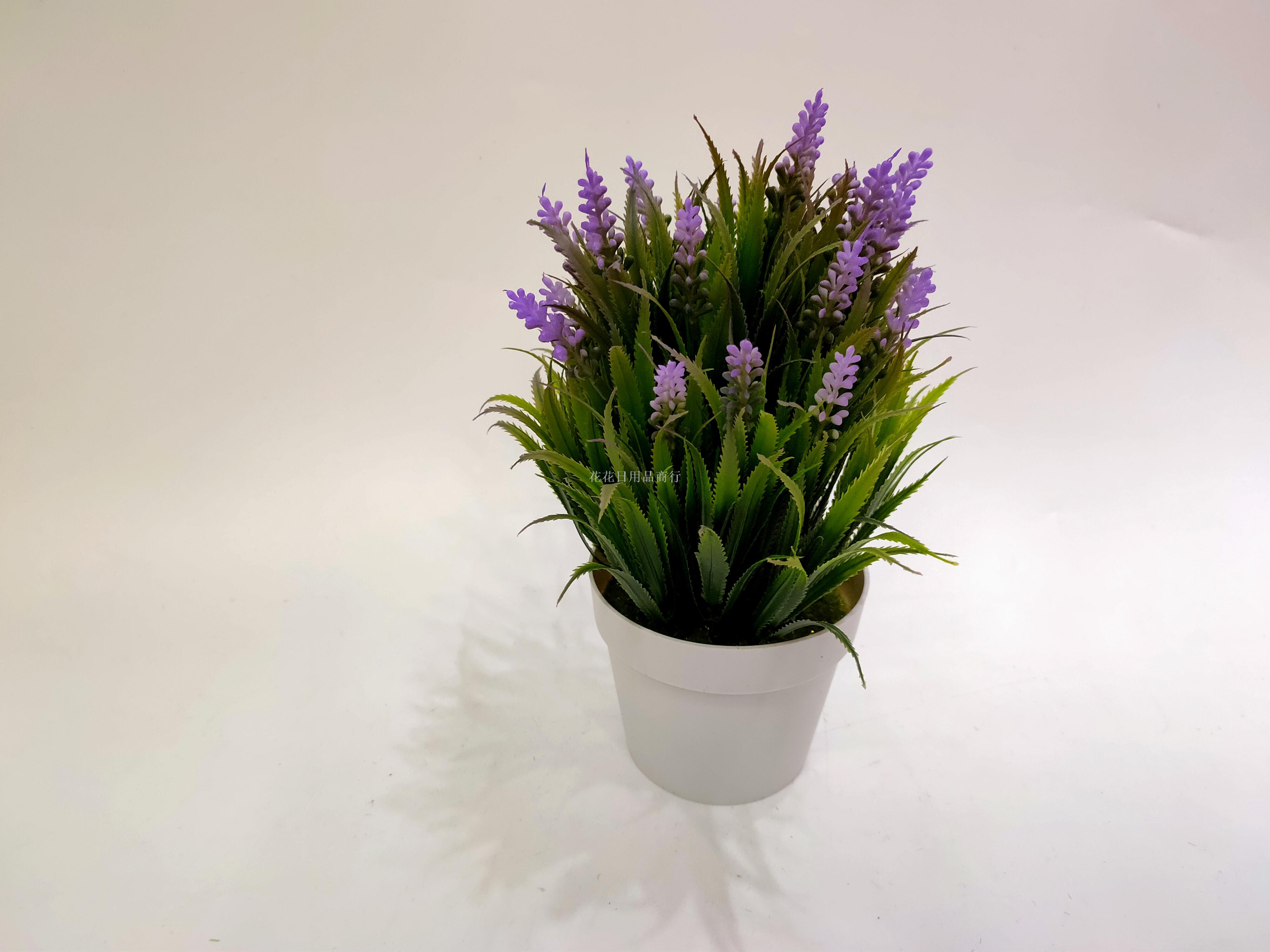 Artificial flower fake flower white plastic basin lavender green plant bonsai decorative living room bedroom decorations