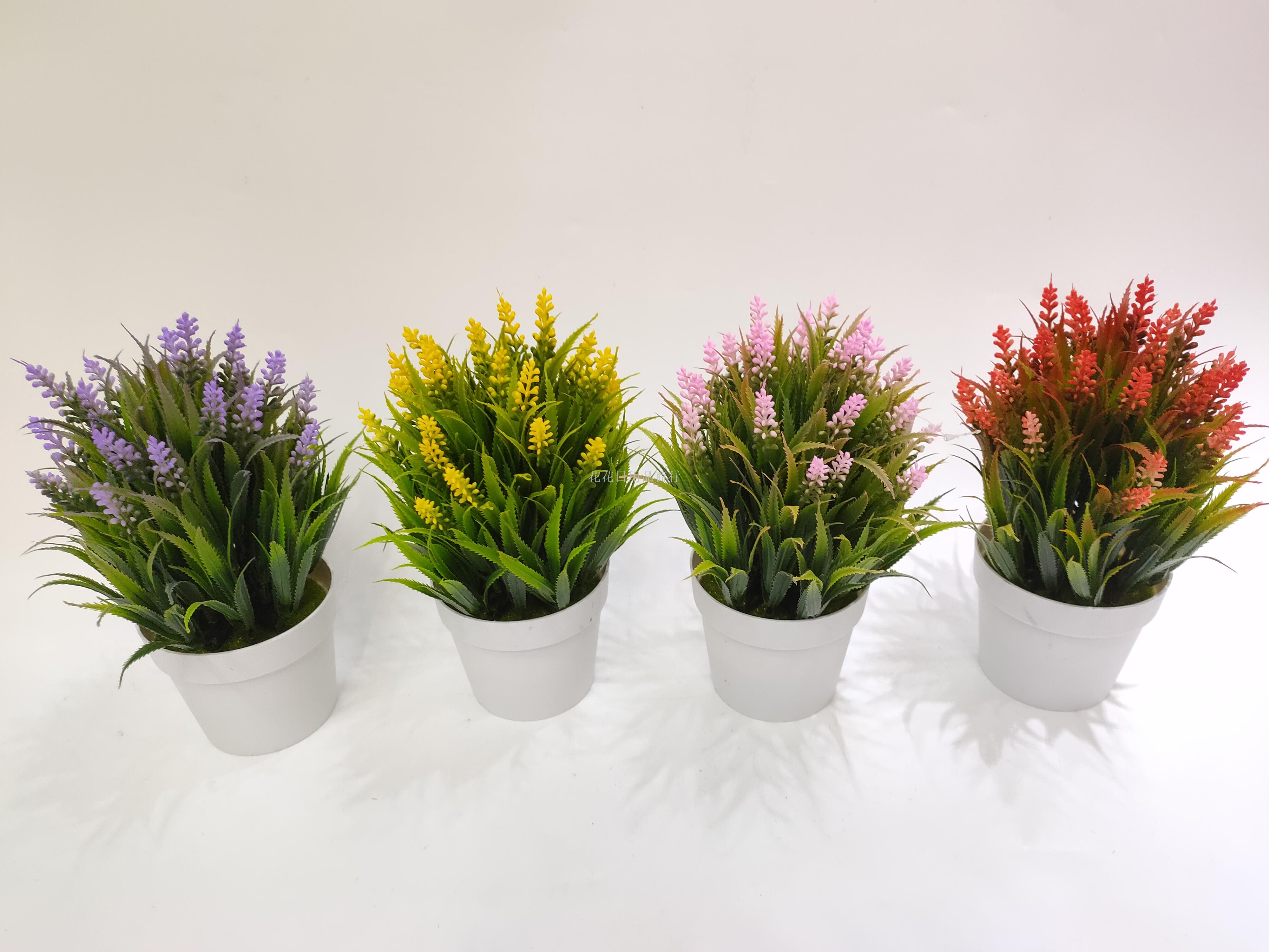 Artificial flower fake flower white plastic basin lavender green plant bonsai decorative living room bedroom decorations