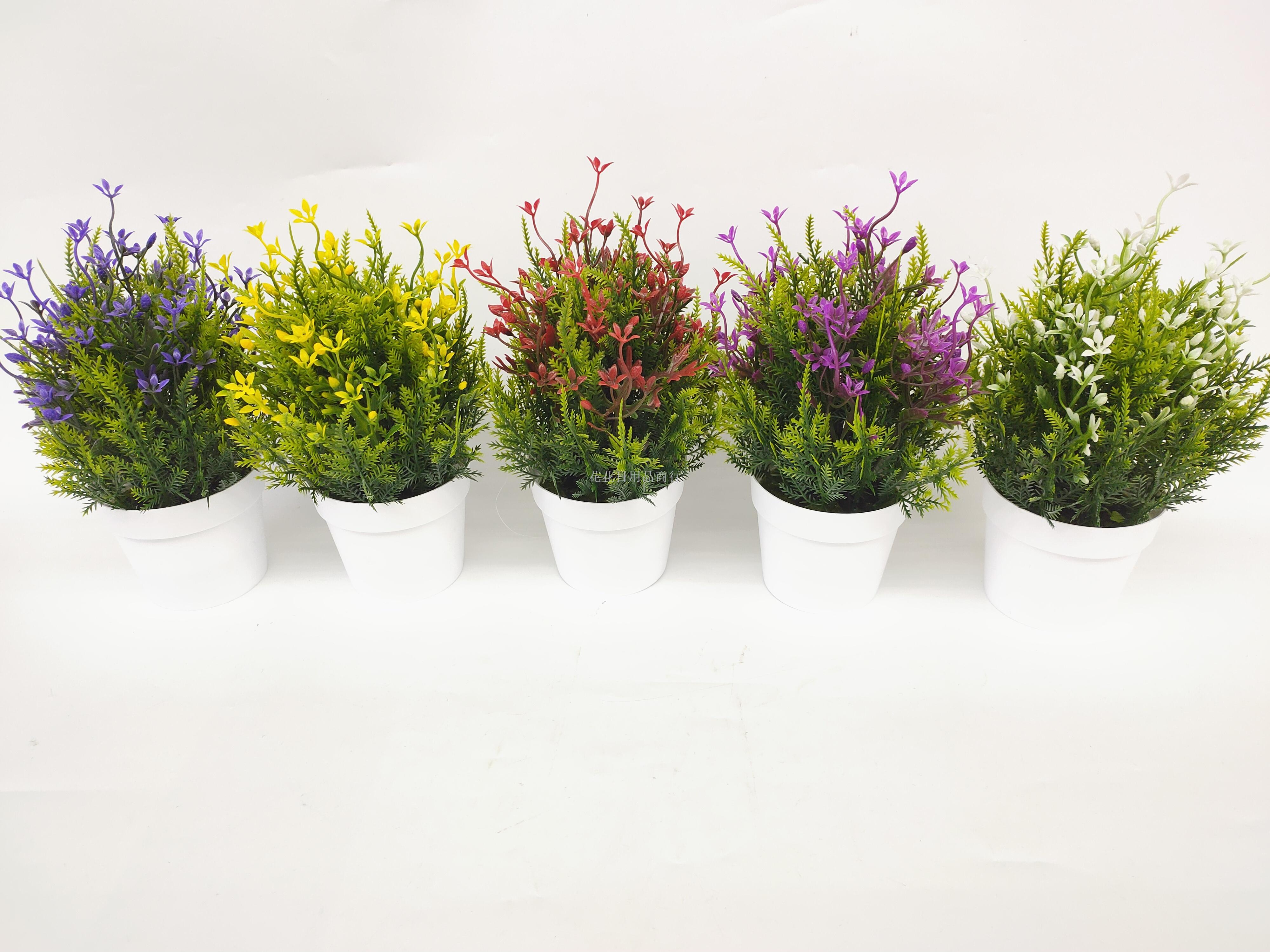 Artificial flower white plastic basin floret green potted landscape decoration living room bedroom table and so on
