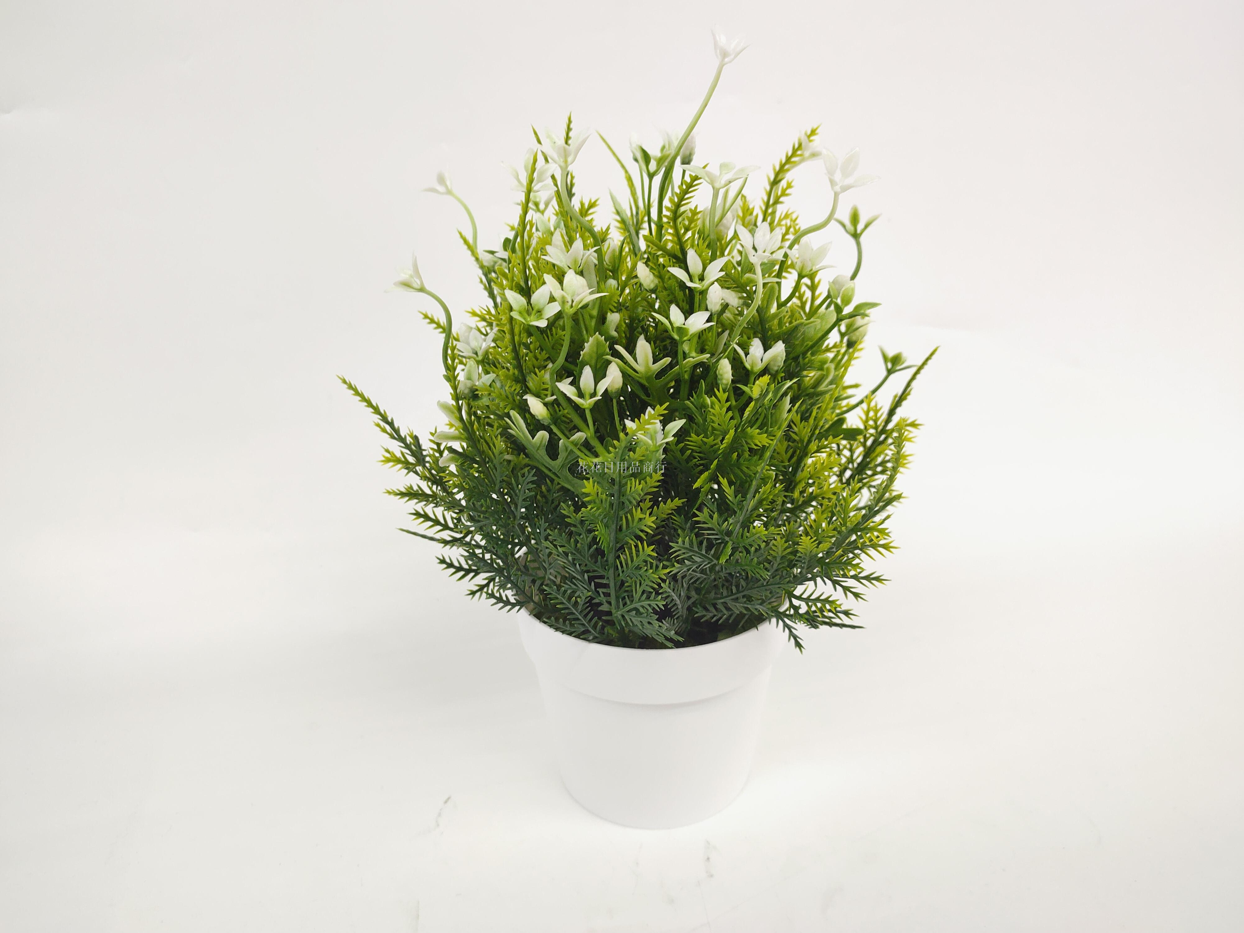 Artificial flower white plastic basin floret green potted landscape decoration living room bedroom table and so on