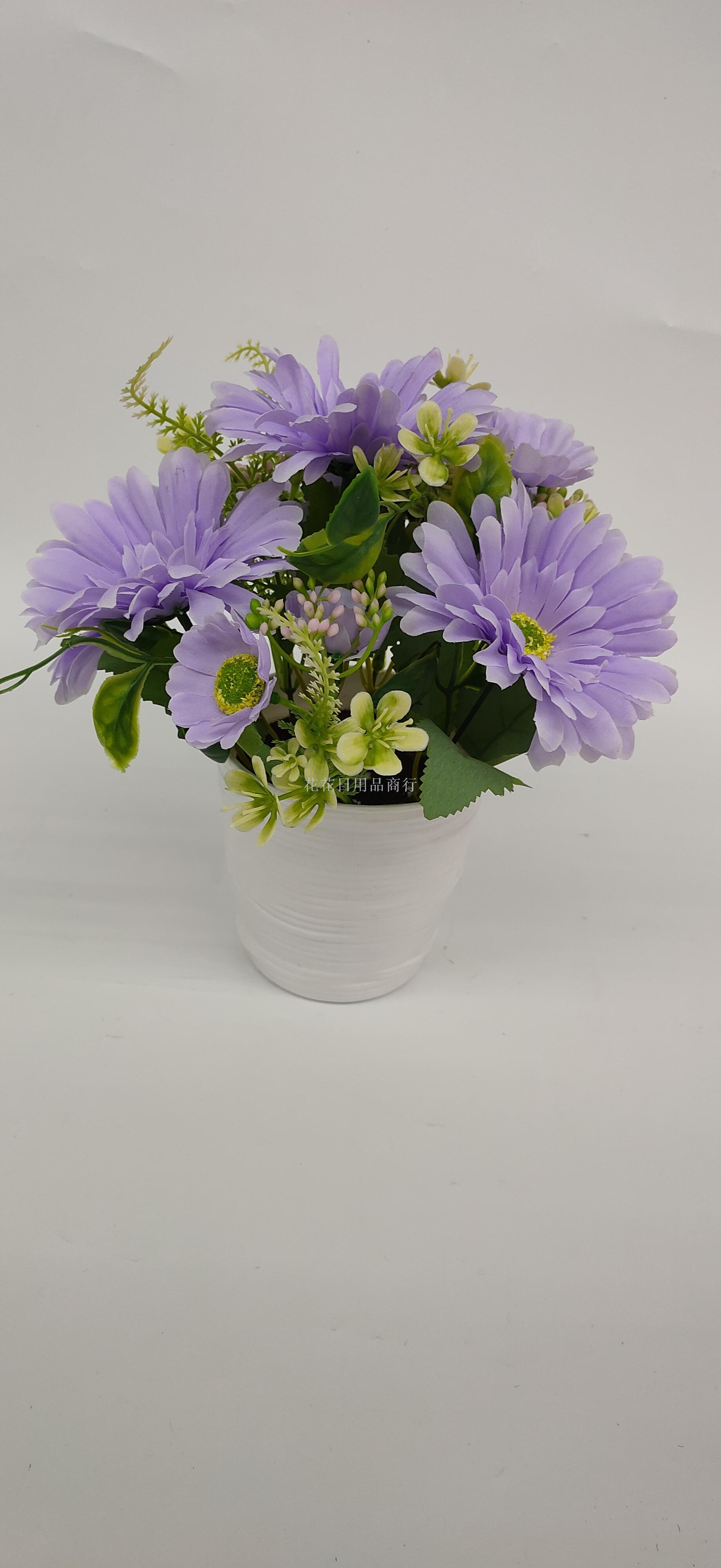 Artificial flower white plastic basin European sunchrysanthemum bonsai decoration living room bedroom table furnishings