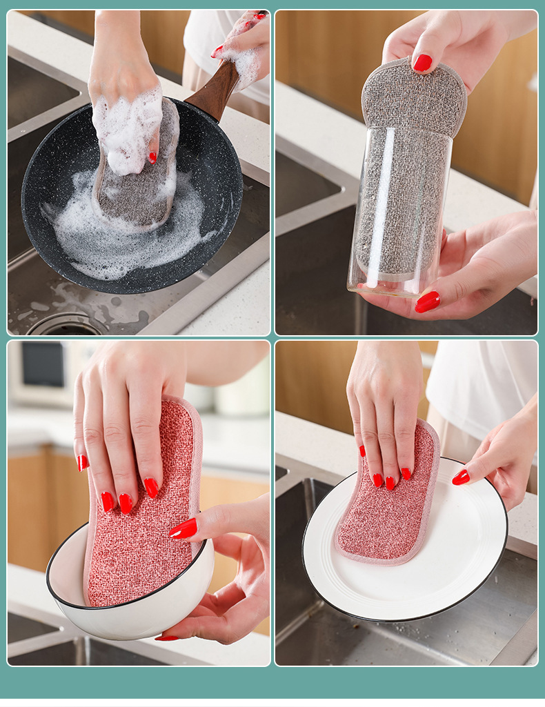 Kitchen Oilproof Dishes Cloth Rag Strong Fiber Dish Towel Sponge Double-Sided Dish Brush Descaling Factory Wholesale