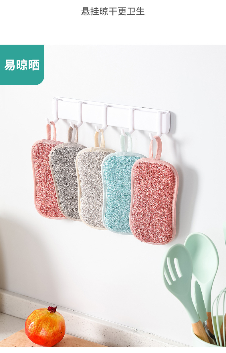 Kitchen Oilproof Dishes Cloth Rag Strong Fiber Dish Towel Sponge Double-Sided Dish Brush Descaling Factory Wholesale