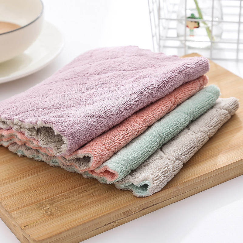Household Lazy Rag Kitchen Cleaning Dishcloth Double-Sided Scouring Pad Composite Absorbent Cleaning Towel Coral Velvet Rag