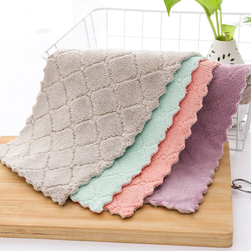Household Lazy Rag Kitchen Cleaning Dishcloth Double-Sided Scouring Pad Composite Absorbent Cleaning Towel Coral Velvet Rag