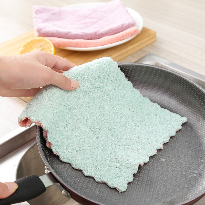 Household Lazy Rag Kitchen Cleaning Dishcloth Double-Sided Scouring Pad Composite Absorbent Cleaning Towel Coral Velvet Rag