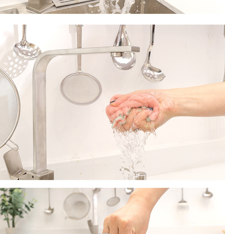 Household Lazy Rag Kitchen Cleaning Dishcloth Double-Sided Scouring Pad Composite Absorbent Cleaning Towel Coral Velvet Rag