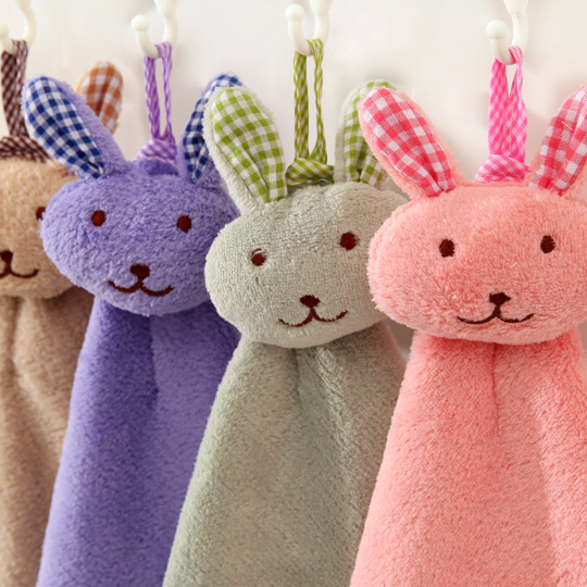Creative Cute Bunny Kitchen Thickened Hanging Coral Fleece Absorbent Hand Towel Bathroom Cartoon Hand Towel