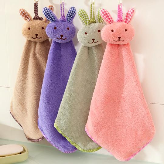 Creative Cute Bunny Kitchen Thickened Hanging Coral Fleece Absorbent Hand Towel Bathroom Cartoon Hand Towel