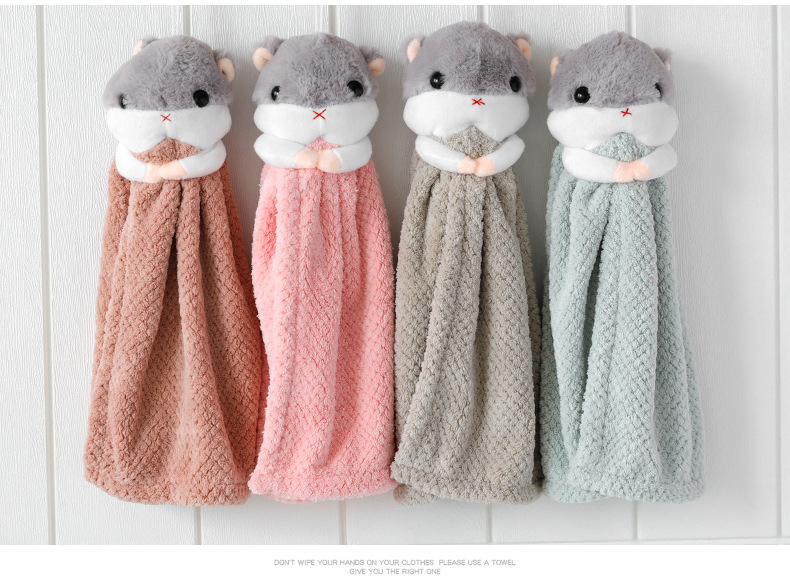 Kutto Coral Fleece Cartoon Hanging Towel Cute Hamster Absorbent Kitchen Bathroom Thickened Small Tower Kutto Coral Fleece Cartoon Hanging Towel Cute Hamster Absorbent Kitchen Bathroom Thickened Small Tower