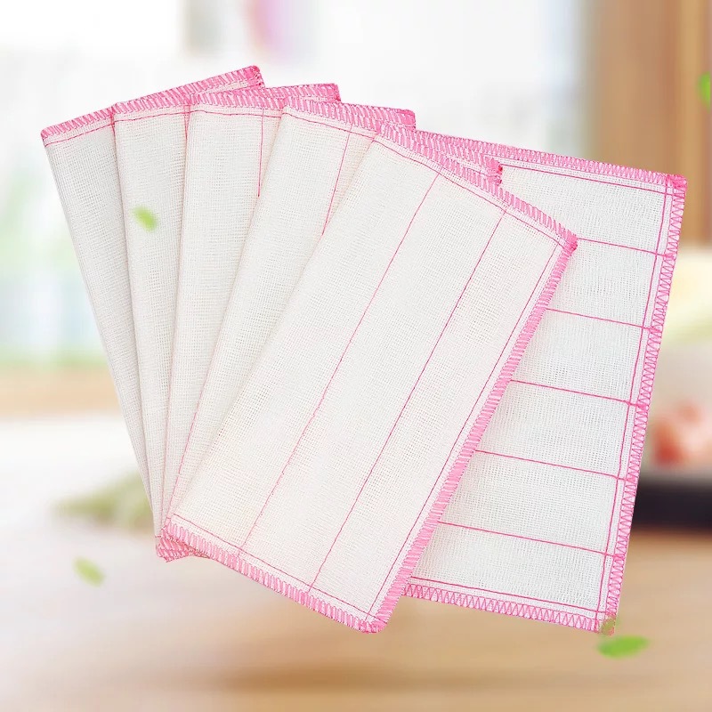 Dishcloth 5-Layer Thickened 28*28 Oil-Free Household Cleaning Towel Kitchen Rag Oil Removing and Water Absorbing Dish Towel
