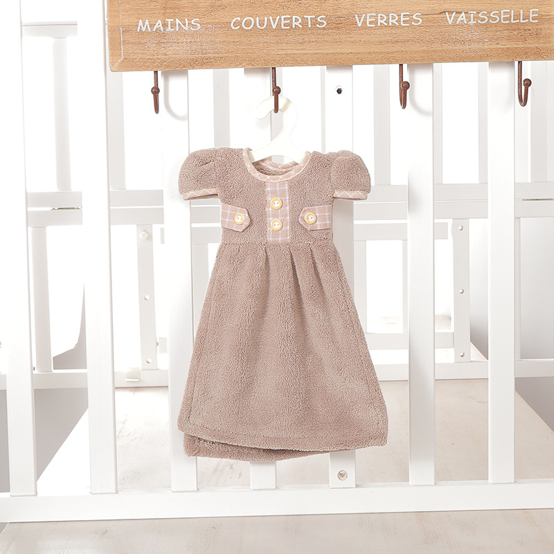 New lovely dress with thick coral velvet button dress towel absorbent kitchen towel