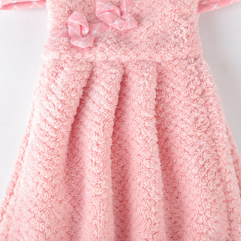 New lovely dress with thick coral velvet button dress towel absorbent kitchen towel
