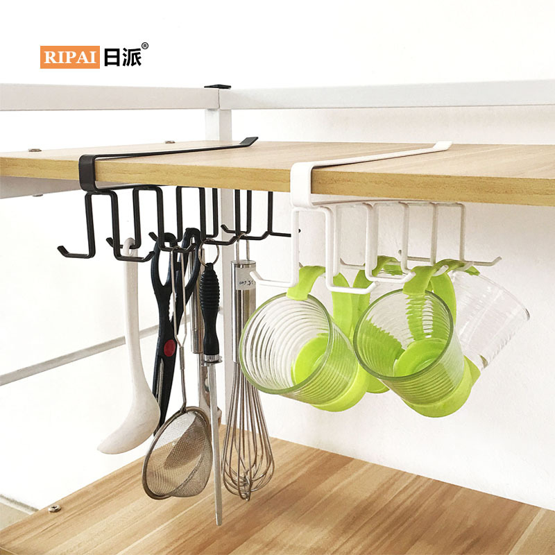 Ri Pai Creative Double J Hook Hanging Cup Holder Kitchen Punch-Free Wall Cupboard Truner Frame Iron Art Rack Hook