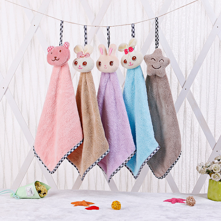 New high density coral absorbent hand towel Cartoon Hanging Hand towel kitchen creative hand towel