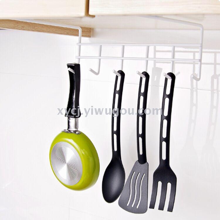 Multi-functional iron art cabinet hook kitchen nail-free seamless kitchenware storage rack creative hole free hook row