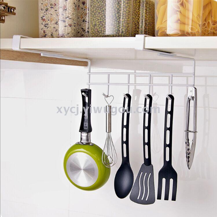Multi-functional iron art cabinet hook kitchen nail-free seamless kitchenware storage rack creative hole free hook row