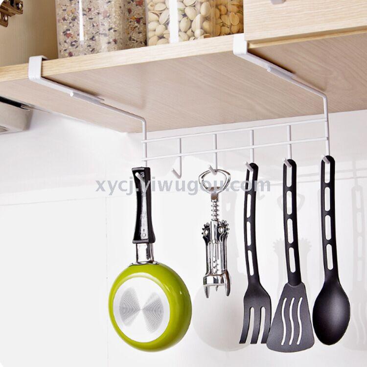 Multi-functional iron art cabinet hook kitchen nail-free seamless kitchenware storage rack creative hole free hook row