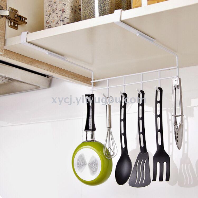 Multi-functional iron art cabinet hook kitchen nail-free seamless kitchenware storage rack creative hole free hook row