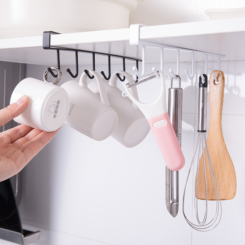 Multi-Functional Row Hook 6-Piece Wardrobe Organizer Kitchen Partition Hook Iron Art Cabinet Storage Hanger