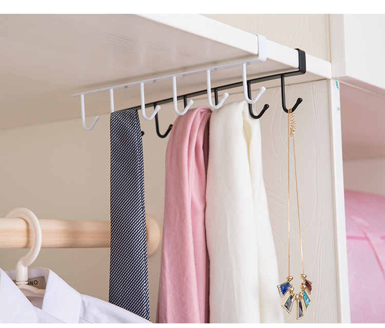 Multi-Functional Row Hook 6-Piece Wardrobe Organizer Kitchen Partition Hook Iron Art Cabinet Storage Hanger