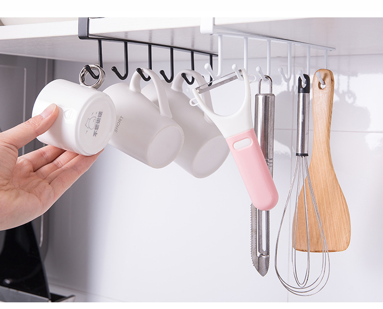 Multi-Functional Row Hook 6-Piece Wardrobe Organizer Kitchen Partition Hook Iron Art Cabinet Storage Hanger