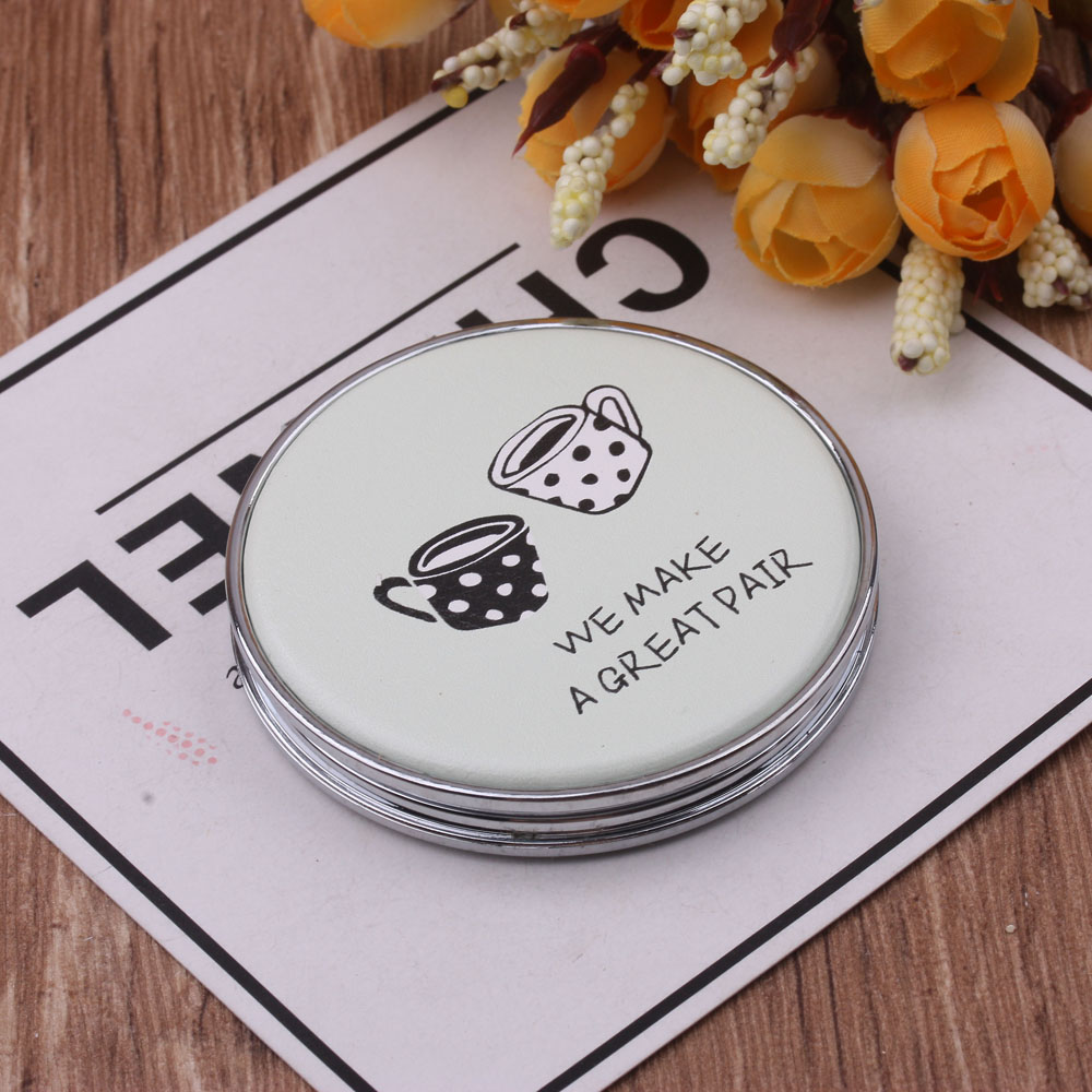 Double-Sided Foldable Makeup Mirror Portable Portable Dressing Mirror Mini Mirror Creative Pu Makeup Mirror 10 Yuan Store