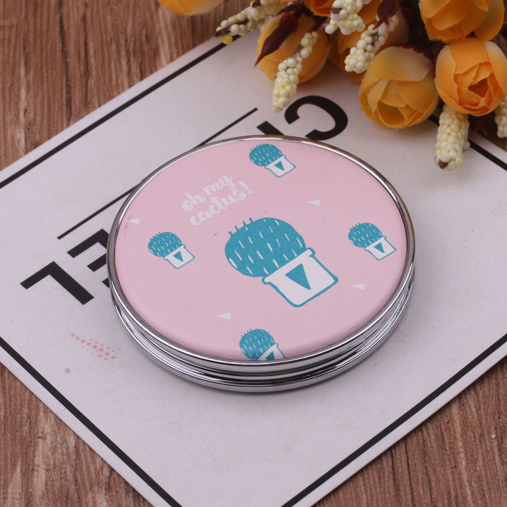 Double-Sided Foldable Makeup Mirror Portable Portable Dressing Mirror Mini Mirror Creative Pu Makeup Mirror 10 Yuan Store