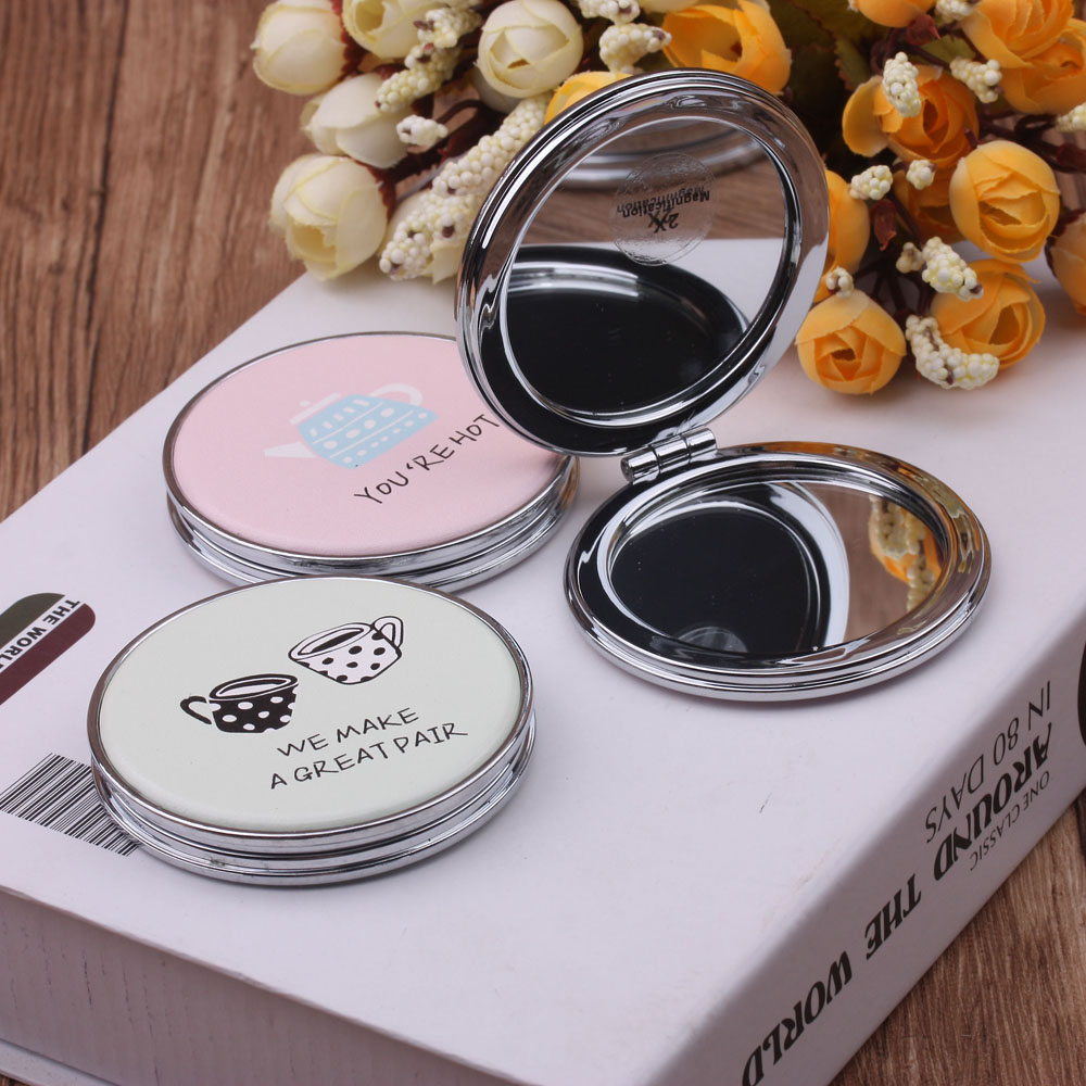 Double-Sided Foldable Makeup Mirror Portable Portable Dressing Mirror Mini Mirror Creative Pu Makeup Mirror 10 Yuan Store