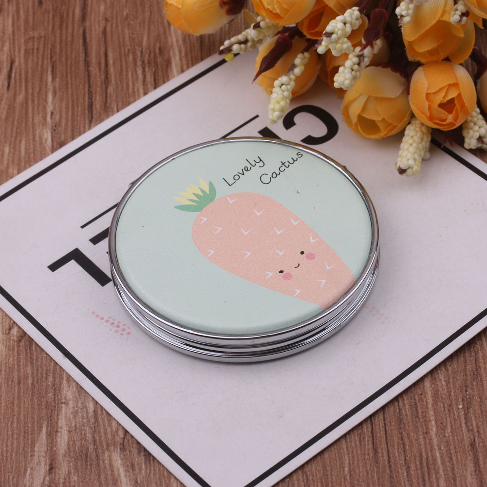 Double-Sided Foldable Makeup Mirror Portable Portable Dressing Mirror Mini Mirror Creative Pu Makeup Mirror 10 Yuan Store