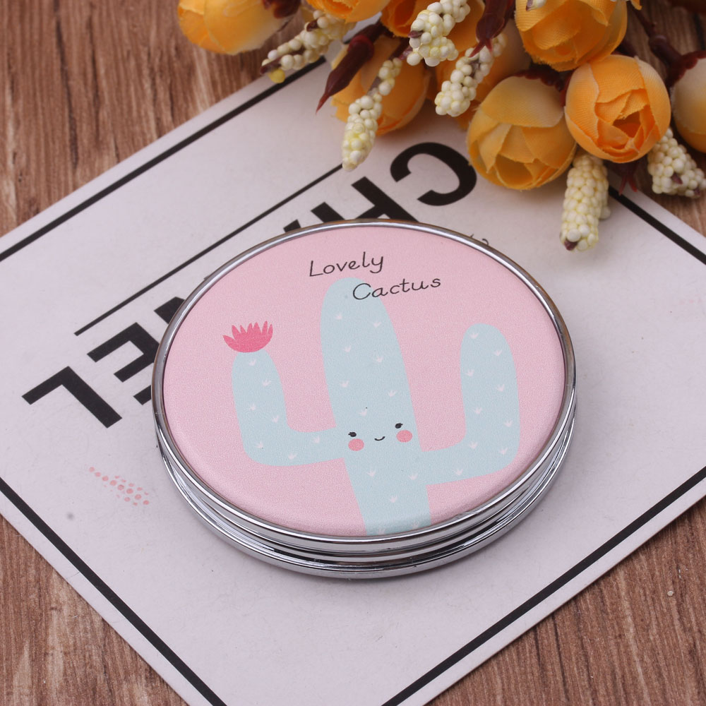 Double-Sided Foldable Makeup Mirror Portable Portable Dressing Mirror Mini Mirror Creative Pu Makeup Mirror 10 Yuan Store