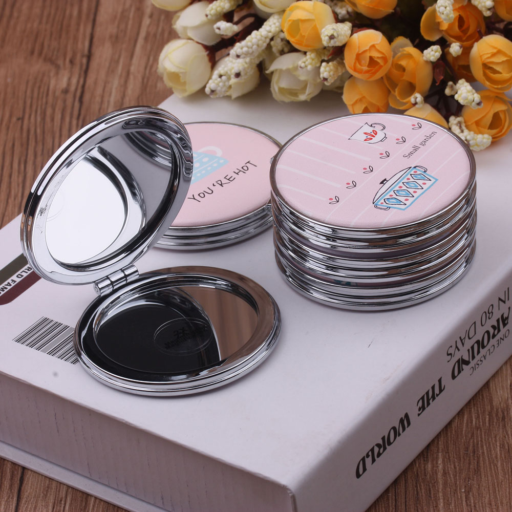 Double-Sided Foldable Makeup Mirror Portable Portable Dressing Mirror Mini Mirror Creative Pu Makeup Mirror 10 Yuan Store