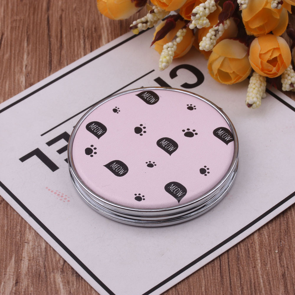 Double-Sided Foldable Makeup Mirror Portable Portable Dressing Mirror Mini Mirror Creative Pu Makeup Mirror 10 Yuan Store