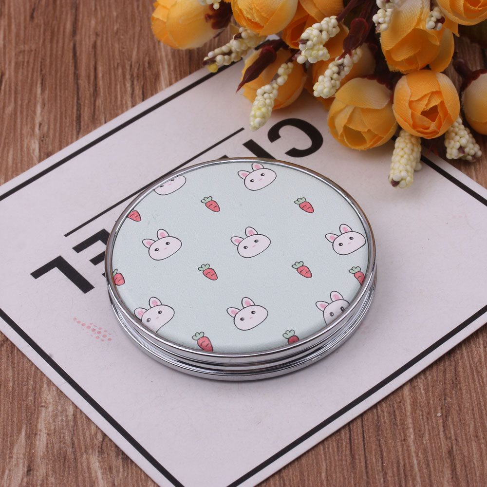 Double-Sided Foldable Makeup Mirror Portable Portable Dressing Mirror Mini Mirror Creative Pu Makeup Mirror 10 Yuan Store