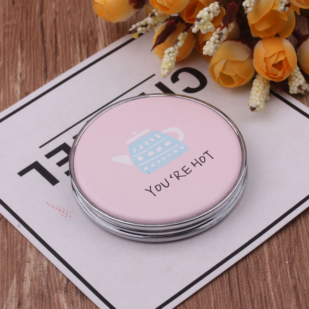 Double-Sided Foldable Makeup Mirror Portable Portable Dressing Mirror Mini Mirror Creative Pu Makeup Mirror 10 Yuan Store