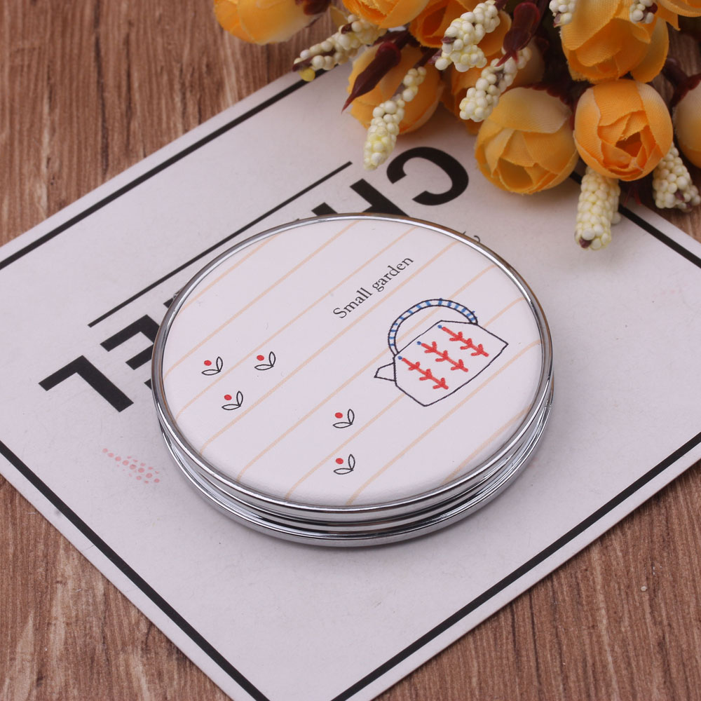 Double-Sided Foldable Makeup Mirror Portable Portable Dressing Mirror Mini Mirror Creative Pu Makeup Mirror 10 Yuan Store