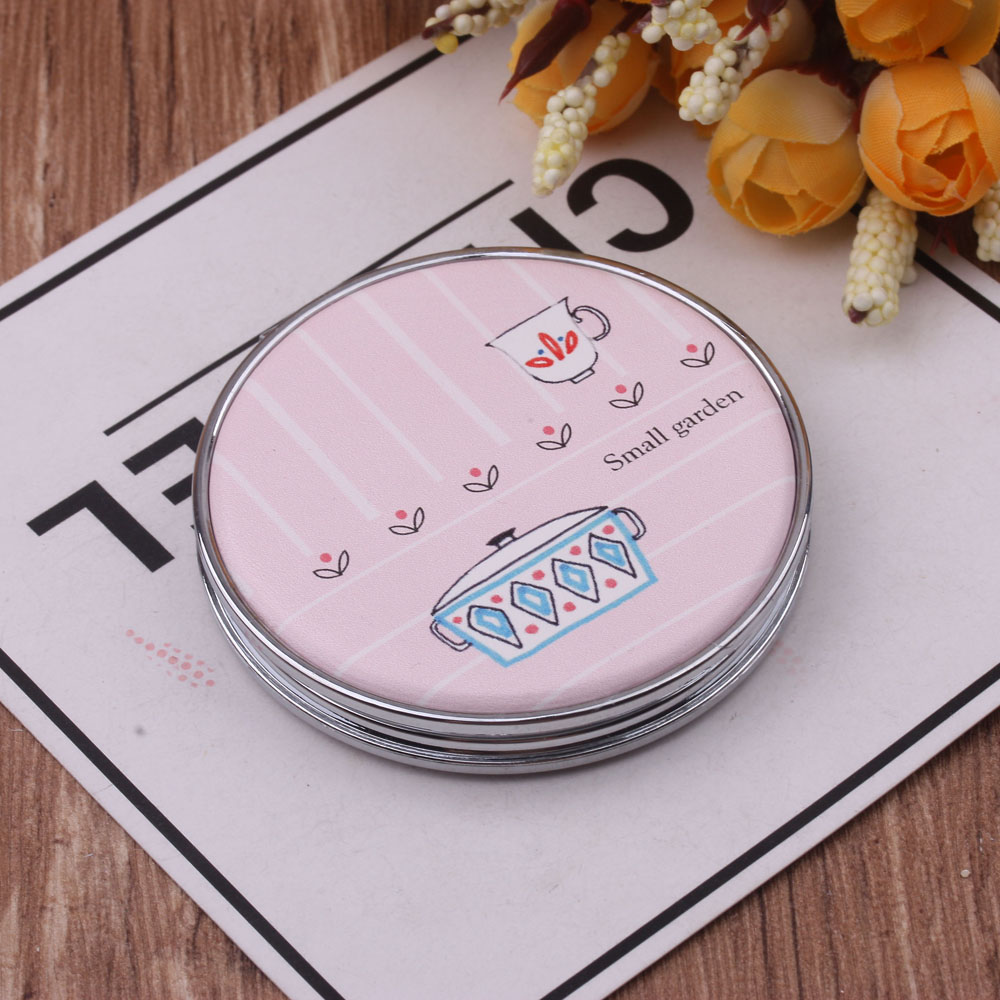 Double-Sided Foldable Makeup Mirror Portable Portable Dressing Mirror Mini Mirror Creative Pu Makeup Mirror 10 Yuan Store