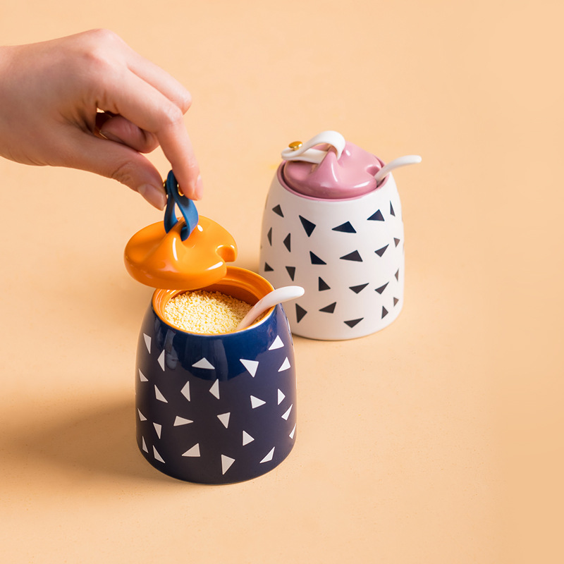 Pinmu design ceramic seasoning pot original flower design salt pot seasoning bottle seasoning box seasoning bottle