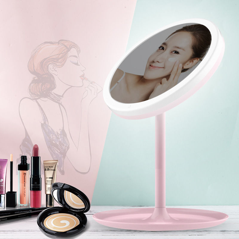Internet Celebrity Led Make-up Mirror Desktop Dormitory with Light TikTok Dressing Mirror Women's Convenient Portable Makeup Small Mirror