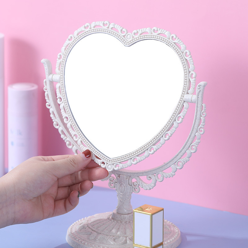 Desktop Love Double-Sided Makeup Mirror Student Dormitory Mirror Nordic Style Rotating Desktop Mirror Home Dressing Mirror